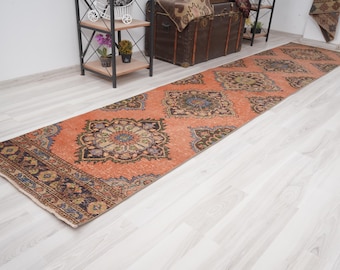 3x12 Runner, Vintage Rug Runner, Oushak Runner Rug, Turkish Runner, Wool, Faded Rug, Handmade, Antique, Turkish Rug Runner,Natural,Muted,51