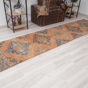 3x11 Vintage Runner, Muted Turkish Runner,Oushak Runner Rug,Natural Runner 3x11,Faded Rug,Carpet Runner,Handmade Runner,Turkish Rug 3x11,517