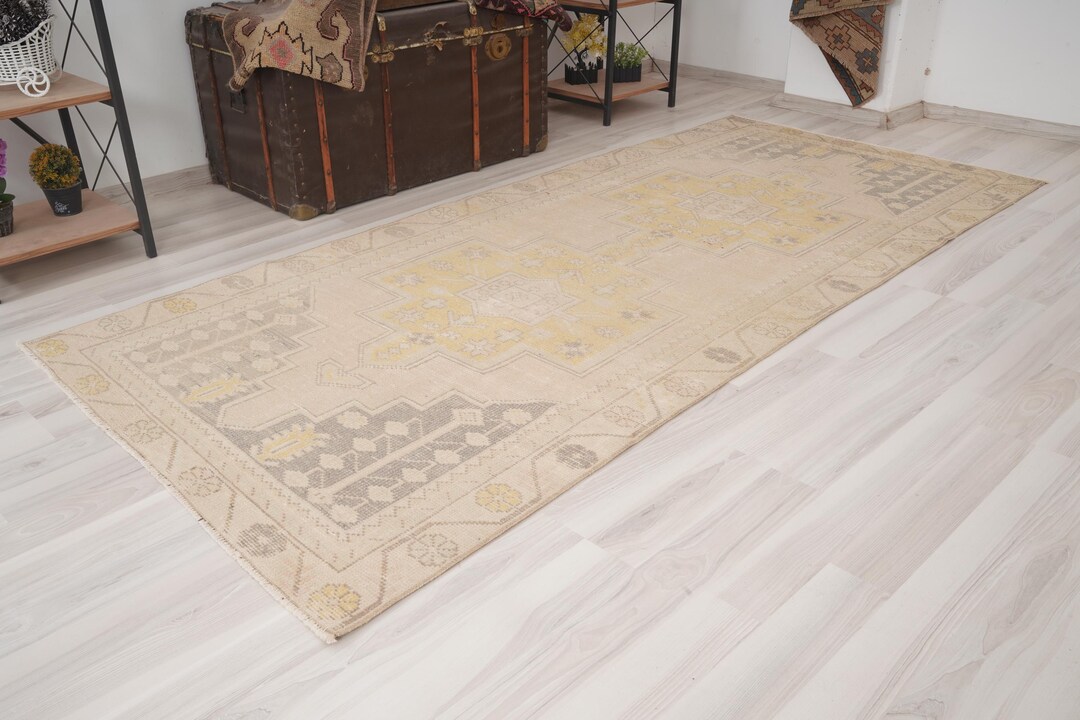 4x9 Ft, Neutral Vintage Runner 4x9,handmade Oushak Runner Rug, Faded ...