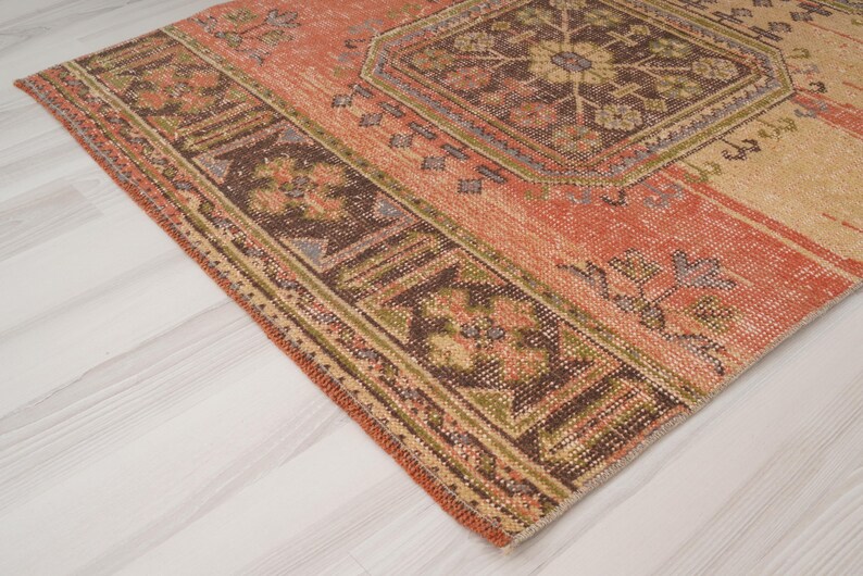 Vloerkleed 3 x 10, Oushak-tapijt loper, Turks loper tapijt, vintage loper 3 x 10, Anatolische loper, handgemaakt vervaagd tapijt, antiek Turks tapijt, Oushak loper, 412 afbeelding 7