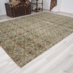 200x230 Teppich, Handgewebter Teppich, Handgewebter Teppich, Türkischer Teppich, Großer Oushak Teppich, Vintage Teppich, Ausgeblichener Türkischer Teppich, Antike Handarbeit,766