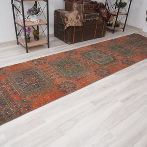 3x11 Vintage Runner, Muted Turkish Runner,Oushak Runner Rug,Natural Runner 3x11,Faded Rug,Carpet Runner,Handmade Runner,Turkish Rug 3x11,420