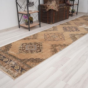 Vintage Home Rug Runner, Oushak Wool Runner Rug,3x12 Runner,Handmade Turkish Runner,Wool Runner Rug,Faded Rug,Antique Turkish Rug Runner,667