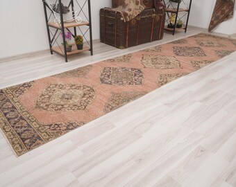 3x12 Runner, Vintage Rug Runner, Oushak Runner Rug, Turkish Runner, Wool, Faded Rug, Handmade, Antique, Turkish Rug Runner,Natural,Muted,512