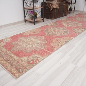 3x14, Faded Vintage Turkish Runner 3x14, Oushak Runner Rug, 3x14 Runner, Neutral Vintage Rug Runner, Anatolian Antique Handmade Rug,439