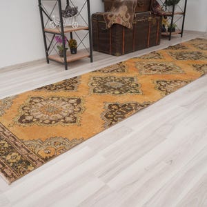 Antique Oriental Runner Rug, Oushak Runner Rug, Turkish Runner 2x13, Vintage Rug Runner, 2x13 Runner Rug, Long Runner, Faded Runner Rug, 498