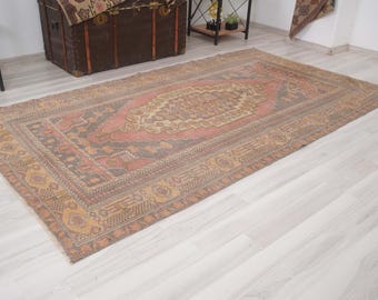 4x8 Vintage Rug, Muted Turkish Rug,Oushak Rug 4x8,Natural Area Rug,Anatolian Carpet,Turkish Rug 4x8,Antique Area Rug,Faded Rug,Muted Rug,26