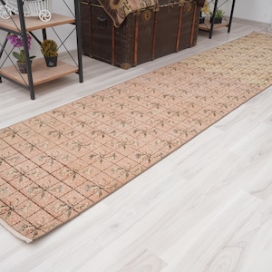 2x11 Rug, Turkish Runner Rug,2x11 Vintage Runner,Neutral Runner,Oushak Runner 2x11,Handmade Wool,Antique,Faded,Turkish Rug Runner,Muted,92