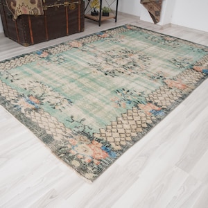 6x8 Vintage Rug, Muted Turkish Rug,oushak Rug 6x8,natural Wool Rug