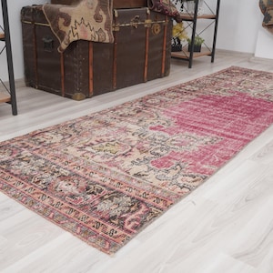 Muted Oushak Rug 3x8, Vintage Turkish Runner Rug,Natural Runner Rug,Anatolian Wool Runner,Faded Rug,Handmade Area Rug,Turkish Rug 3x8,399