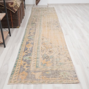 2x11 Rug, Turkish Runner Rug,2x11 Vintage Runner,Neutral Runner,Oushak Runner 2x11,Handmade Wool,Antique,Faded,Turkish Rug Runner,Muted,93