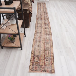 1x11 Runner, Long Oushak Runner, Slim Turkish Runner, Vintage Runner, Wool, Faded Rug,Handmade,Antique,Turkish Rug Runner,Natural, Muted,190