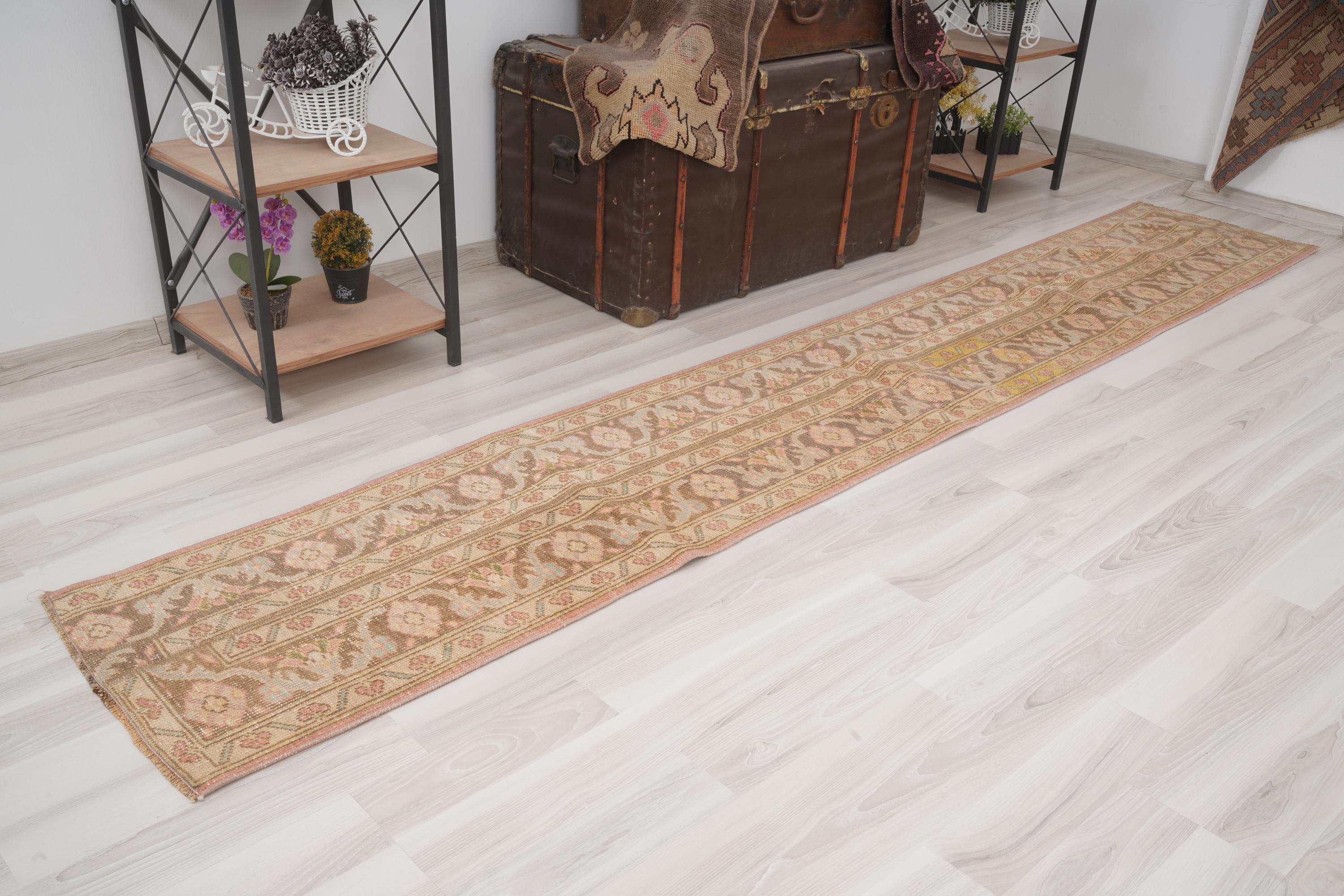 Tapis de course vintage 2 x 10, tapis de course turc en sourdine, tapis de course Oushak, tapis de course naturel 2 x 10, tapis délavé, tapis de cours