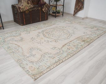 5x8 Vintage Rug, Muted Turkish Rug,Oushak Rug 5x8,Natural Wool Rug,Anatolian Carpet,Turkish Rug 5x8,Antique Area Rug,Faded Rug,Muted Rug,377