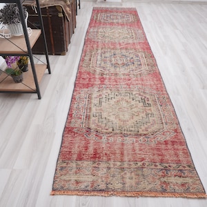 3x11 Vintage Runner, Muted Turkish Runner,Oushak Runner Rug,Natural Runner 3x11,Faded Rug,Carpet Runner,Handmade Runner,Turkish Rug 3x11,84