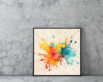 Abstract Art Print, Colorful Paint Spray, Wall Art, Digital Download, Printable Wall Art