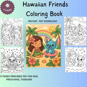 ハワイアンフレンズぬりえ – 11ページ PDF ダウンロード（子供、幼児、未就学児向け） – 自宅で印刷できるかわいい島のテーマ