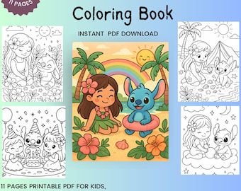 Hawaiian Friends Coloring Book – 11 Page PDF Download for Kids, Toddlers, Preschool – Cute Island Theme to Print at Home