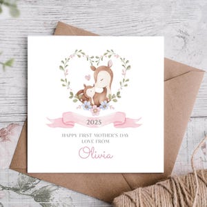 Première carte de fête des mères pour une nouvelle maman. Joli bébé cerf. Personnalisé. Le cadeau parfait pour la fête des mères