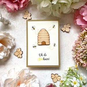 Bee Note Card for Any Occasion: Funny Rustic Note/Thank You Card - Blank Inside. Handmade. Honey bee/hive.