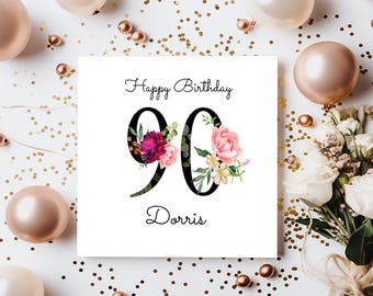 Personalised 90th Birthday Card: Floral Numbers Design