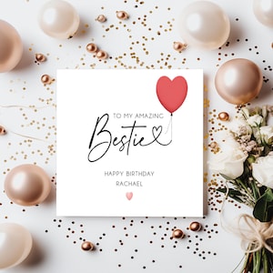Carte d'anniversaire Bestie. Carte d'anniversaire personnalisée pour meilleur ami. Âge personnalisable. Personnalisé avec le nom.