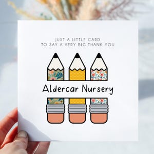 Carte de remerciement personnalisée pour école/crèche. Joli dessin au crayon. Carte de fin d'année scolaire. Fait main et personnalisable.