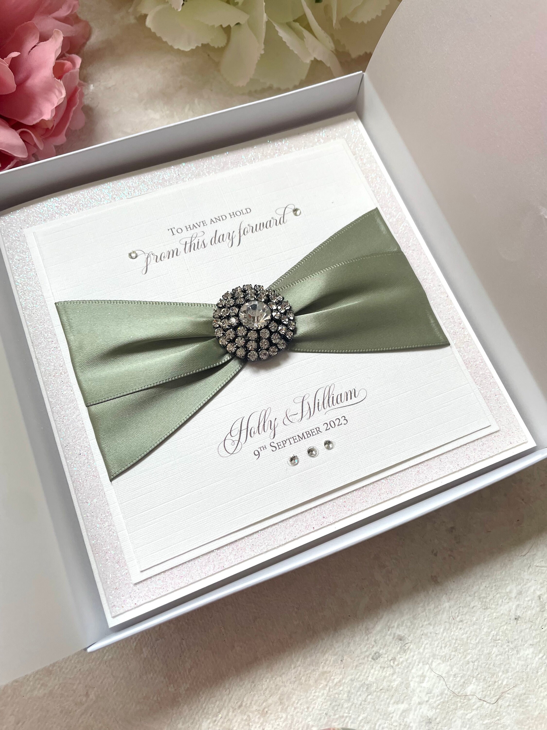 Personalised Wedding Day Congratulations Card - Floral Design, Handmade, Includes Envelope