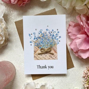 4 cartes de remerciement | Intérieur vierge | Fabriqué à la main | Ensemble de 4 motifs | Aquarelle ne m'oubliez pas | Cartes de correspondance | Ensemble de papeterie