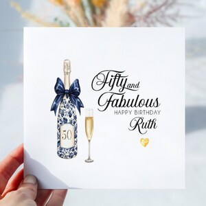 50er Jahre Geburtstagskarte für Sie. Personalisierte Geburtstagskarte. Wunderschöne Karte für Sie. Fabelhaft mit Fünfzig. Geburtstagsgeschenk. Champagner Design. Freund