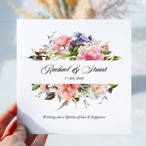 Carte de mariage personnalisée | Cadeau de mariage fait main | Personnalisé | Enveloppe et personnalisation incluses | Fleurs | Cadeau
