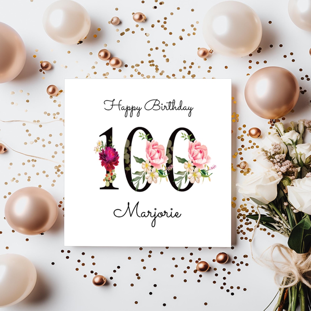 100th Birthday Card for Her | Personalised | Large Numbers With Flowers ...