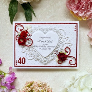 Rubin Hochzeit Jahrestag Karte. 40 Jahre Ehe personalisierte handgemachte Karte. Erinnerungsgeschenk für Frau, Mann, Eltern, Großeltern.