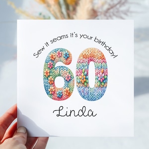 60.Geburtstagskarte mit Strick-Wortspiel. Geburtstagskarte für Sie. Häkeln Nähen Thema Geburtstagsgeschenk. Witzige Karte zum 60.Geburtstag. Personalisiert