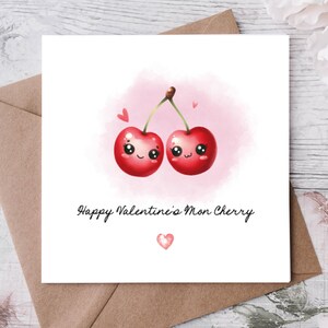 Mo Cherry Valentinstag Karte. Niedliches Kirsch Design. Liebeskarte für Freund oder Freundin. Fröhlichen Valentinstag. Personalisiert