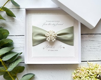 Personalised Handmade Wedding Card: Crystal Ribbon, Boxed Gift