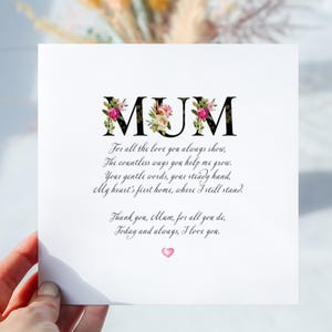 Carte de fête des mères pour maman/maman. Belle carte avec poème. Bonne fête des mères. Meilleure maman, maman, maman. Enveloppe incluse. Intérieur personnalisé
