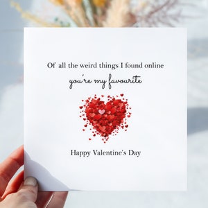 Lustige Valentinskarte. Online-Dating-Witz. Rotes Herz Minimal Stil. Glückwunschkarte. Innen blanko oder Nachricht. Inklusive Kraftpapier Umschlag.