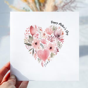 Muttertagskarte für Sie. Einfaches florales Herz Design. Wunderschöne Karte für Mama, Stiefmutter, Oma. Muttertag Sonntag Geschenk. Minimales Design
