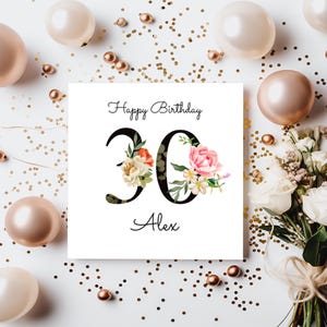 30.Geburtstagskarte für Sie. Hübsche personalisierte Geburtstagskarte mit Nummer und Namen des Empfängers. Individualisierbares Alter. Perfekt für Tochter.