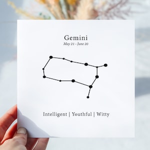 Carte de note du zodiaque du signe aérien. Gémeaux, Balance, Verseau. Individuel ou ensemble de 3. Style minimal. Art des traits du zodiaque. Carte d'astrologie avec enveloppe