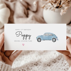 Geldbeutel für Bargeld für den Fahrunterricht. Geschenk zum 17.Geburtstag. Erstwagenfund. Personalisierte Vorderseite und Innenseite. Geld-Umschlag-Gutschein.