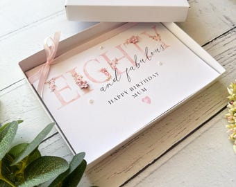 Personalised 80th Birthday Card: Handmade Floral, Pearls & Bow