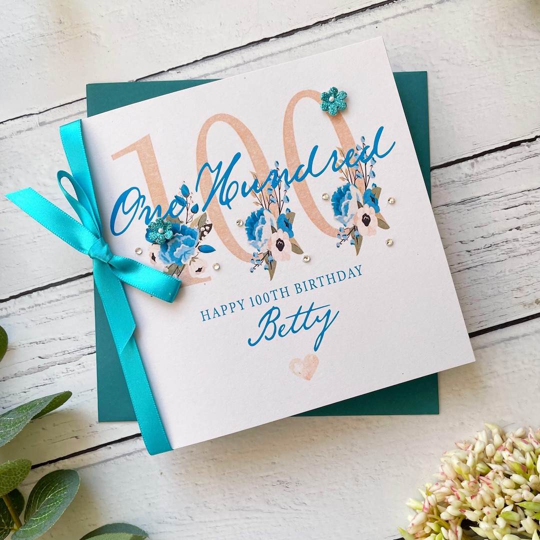 100th Birthday Card for Her. Pretty Handmade Personalised Birthday Card ...