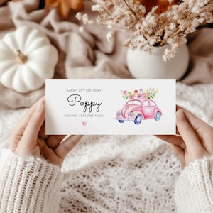 Geldbeutel für Bargeld für den Fahrunterricht. Geschenk zum 17.Geburtstag. Erstwagenfund. Personalisierte Vorderseite und Innenseite. Geld-Umschlag-Gutschein.