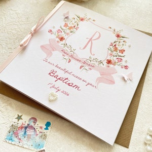 Taufkarte für ein kleines Mädchen, personalisiert mit Namen und Datum. Hübsches Regency-Thema. Für Nichte,Tochter,Patenkind oder Enkelin.