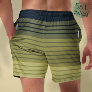 Boho zwemshorts voor heren, groene strandshorts met kleurstrepen, patroonshorts voor festivals, sportieve heren zomerkleding, surfshorts