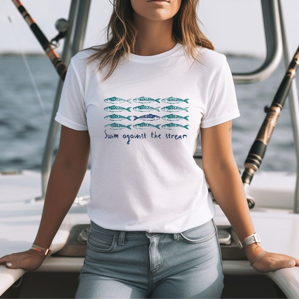 Vintage Fun T-Shirt with fish, funny sea quote, Beach shirt, trendy fashion, asthetic shirt, Gift for surfer, coastal apparel,