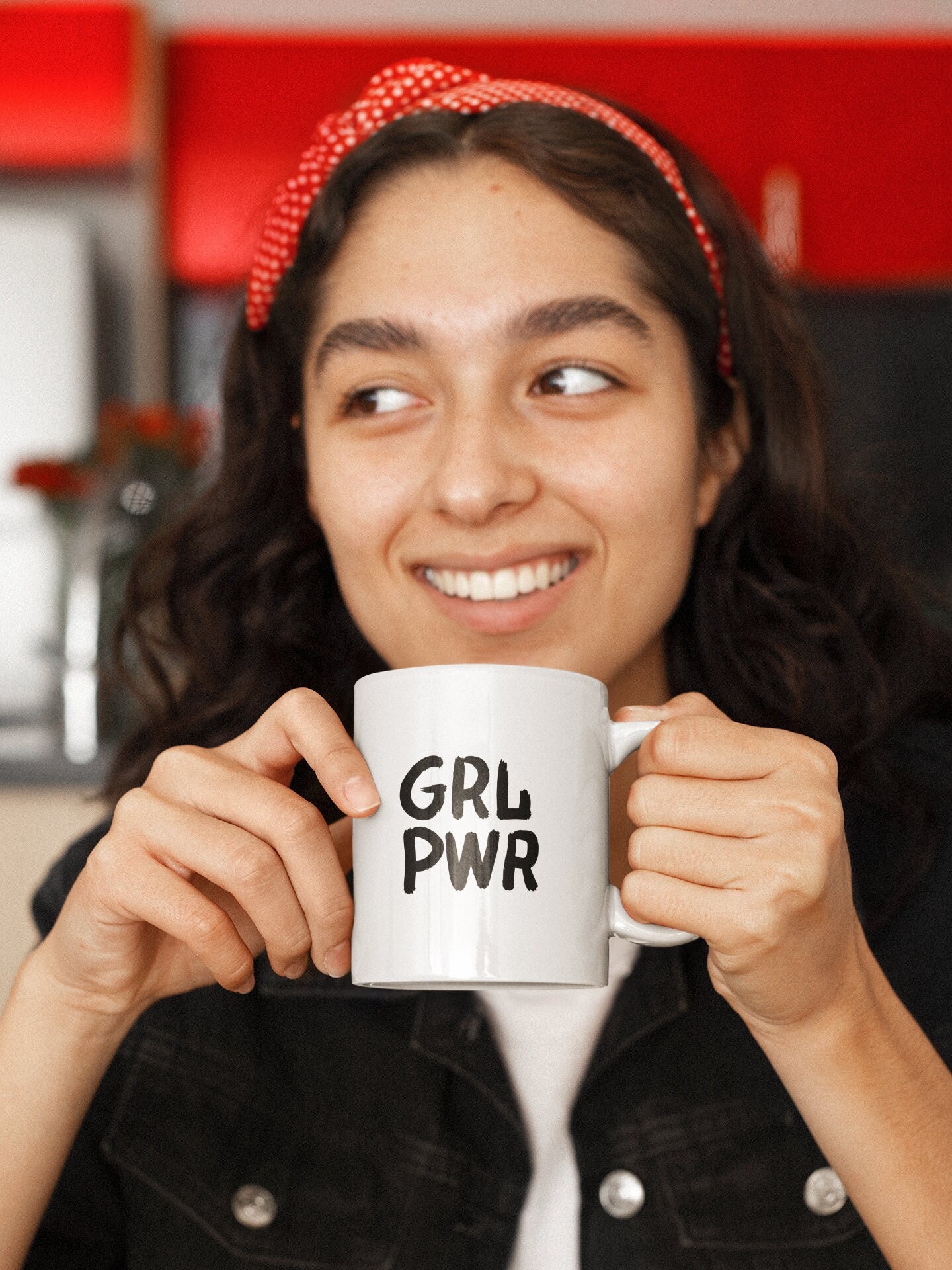 Amici Home grl Pwr Girl Power Coffee Mug, Pink Handle, Lettering
