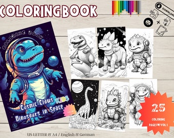 Kids Cosmic Claws: Dinos im Weltraum | 25 Ausmalbilder Zum Ausdrucken | Buch - Vol.1